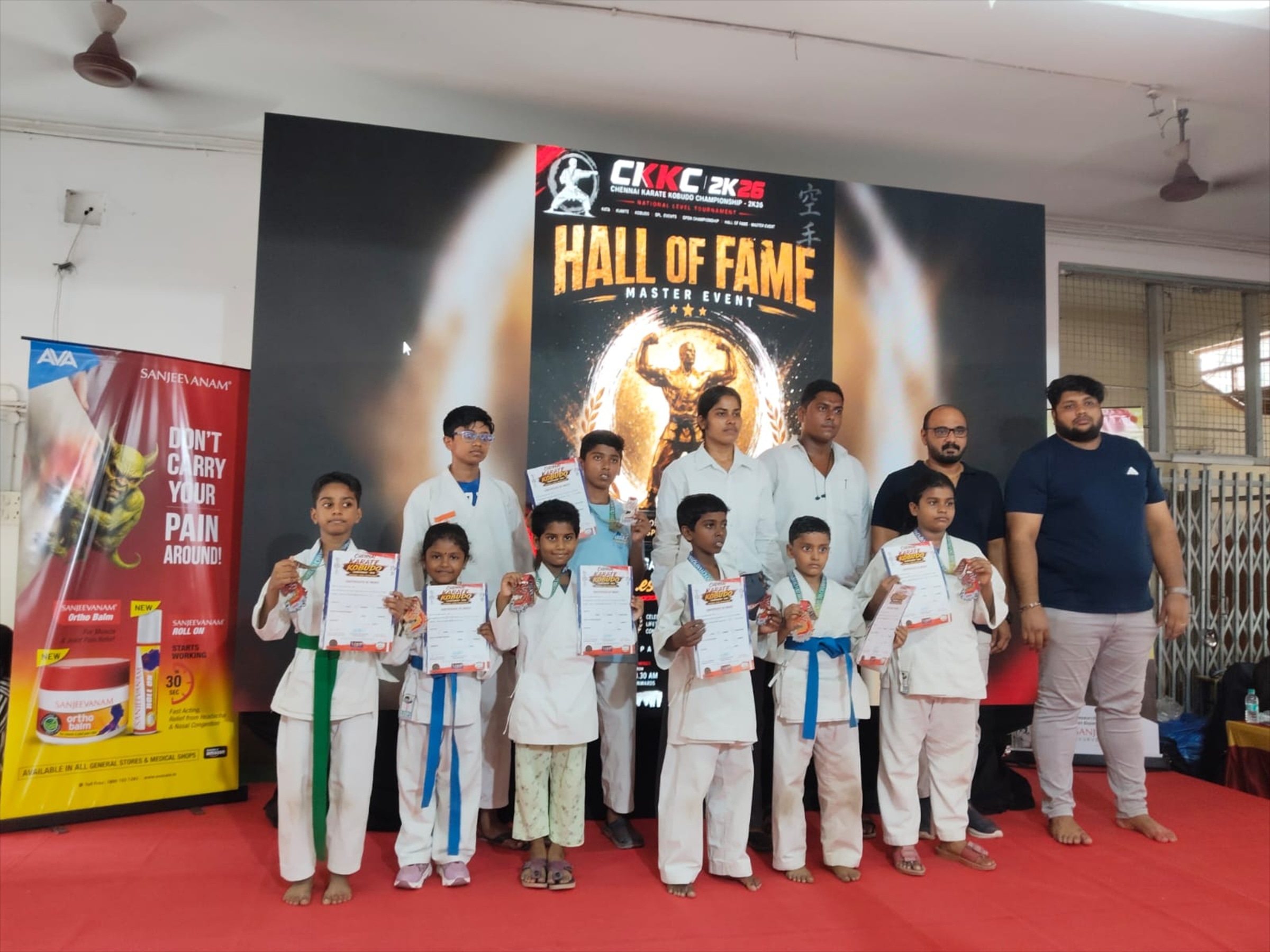 Darkan karate students with medals and certificates at the 2026 Chennai national tournament